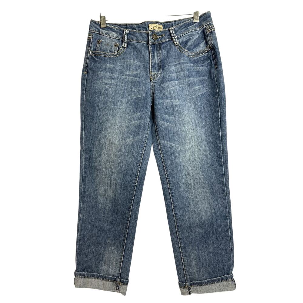 Earl Jean Womens Embellished Flap Pockets Cuffed Capri Jeans size 4